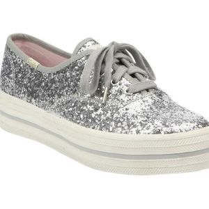 Kate Spade x Keds Silver Womens Glitter Sneakers